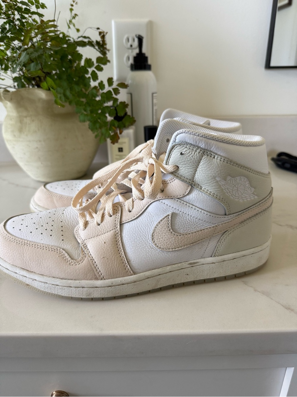 Jordan Mens High Top Sneakers in White and Cream